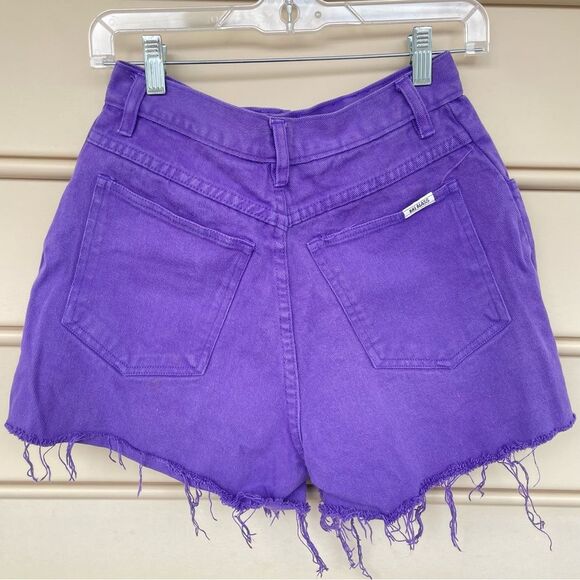 Vintage Bill Blass High Button Waist Purple Denim Distressed Shorts Size 10 - Picture 8 of 11